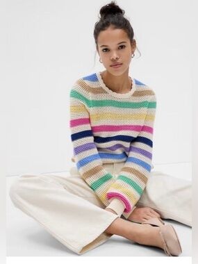 GAP Multicolor Striped Open-Knit Sweater - Women